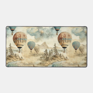 Retro Blue Balloon Antique Travel Landscape Desk Mat