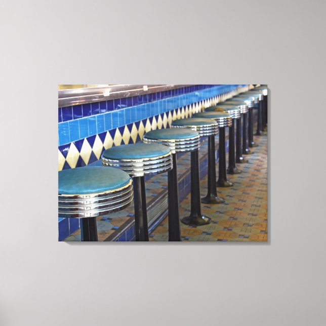 retro blue bar stools impressionism canvas print (Front)