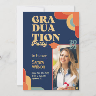 Retro Blue & Beige Graduation Party Invitation