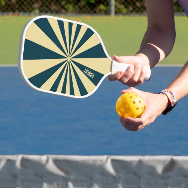 Retro Blue &Beige Stripes  Script Minimalist Name Pickleball Paddle (Insitu)
