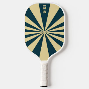 Retro Blue &Beige Stripes  Script Minimalist Name Pickleball Paddle