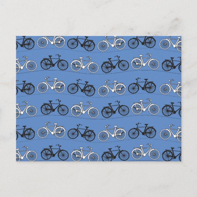 Retro Blue Bicycle Pattern Postcard (Front)