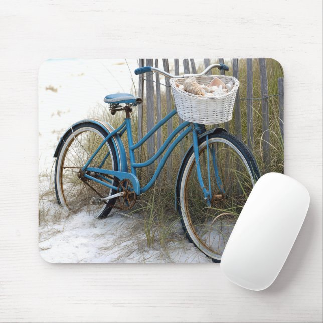 Retro Blue Bicycle with Seashells Mouse Pad (With Mouse)