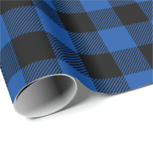 Retro Blue Black Christmas Holiday Tartan Plaid Wrapping Paper