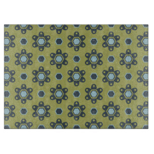 Retro Blue & Black Daisies on Green Floral Pattern Cutting Board