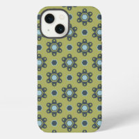 Retro Blue & Black Daisies on Green Floral Pattern
