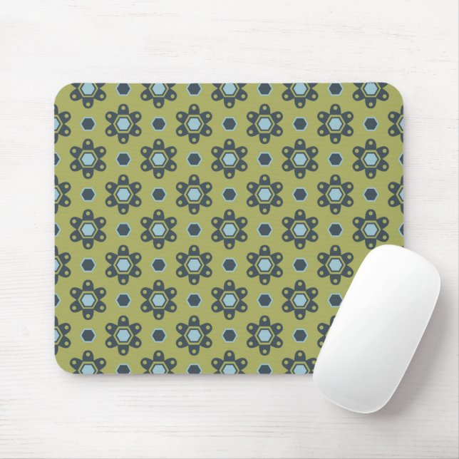 Retro Blue & Black Daisies on Green Floral Pattern Mouse Pad (With Mouse)