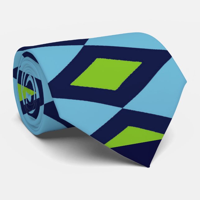 Retro Blue, Black Diamonds Tie, 2-sided Tie (Rolled)