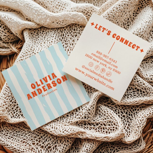 Retro Blue Bold 70's Boho Groovy Unique Trendy Square Business Card (Creator Uploaded)