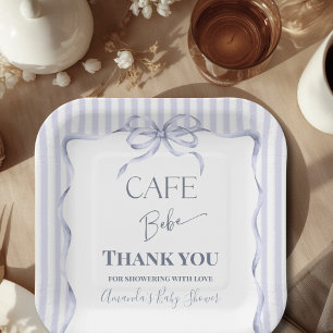 Retro Blue Bow Cafe Bebe Boy Coffee Baby Shower Paper Plate