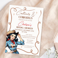 Retro Blue Brown Cocktails Cowgirls Bridal Shower