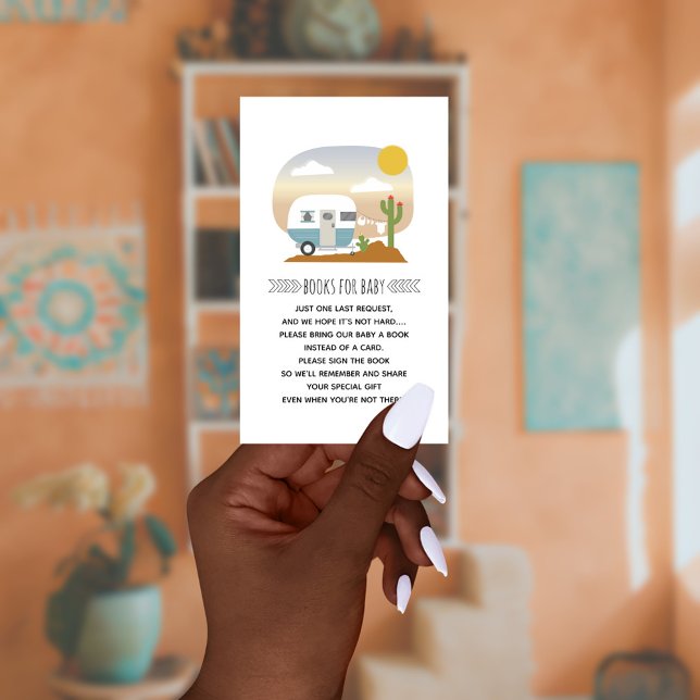 Retro Blue Camper Desert Baby Shower Book Request Enclosure Card (Creator Uploaded)