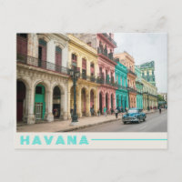 Retro Blue Car in Havana, Cuba Colourful Photo