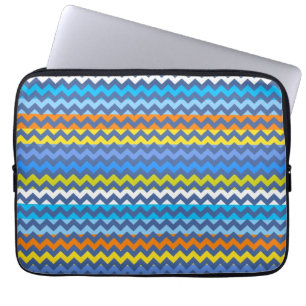 Retro Blue Chevron Zigzag Stripe Pattern Laptop Sleeve