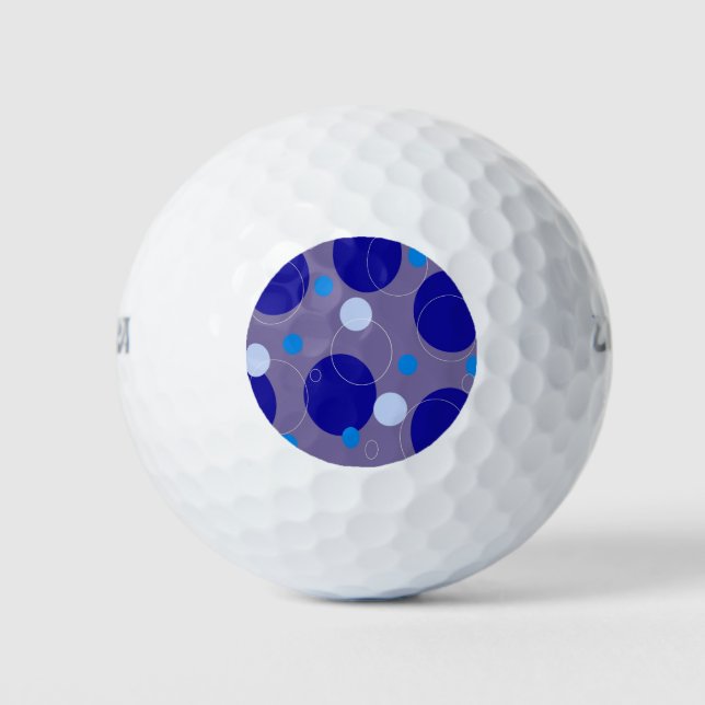 Retro Blue Circles & Ovals Royal Periwinkle Aqua Golf Balls (Front)