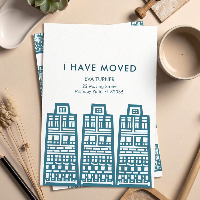 Retro blue city New Address Invitation (Creator Uploaded)