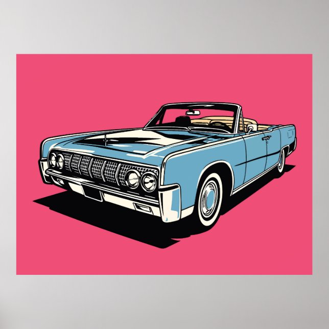 Retro Blue Classic Convertible Pop Art Poster (Front)