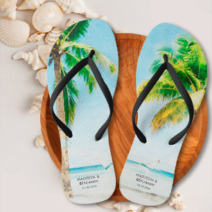 Retro Blue Coastal Beach Palm Trees Tropical Ocean Jandals