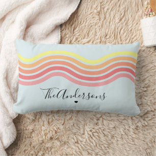 Retro Blue Colourful Groovy Wavy Lines  Lumbar Cushion