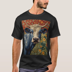 Retro Blue cow in sunflower garden T-Shirt