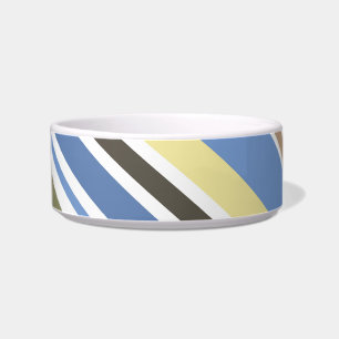 Retro Blue Cream Grey Stripes Pattern Pet Bowl