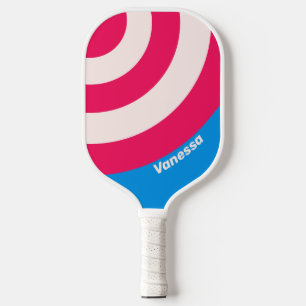Retro Blue Crush Circle Stripe with Name Pickleball Paddle