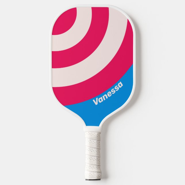 Retro Blue Crush Circle Stripe with Name Pickleball Paddle (Front)