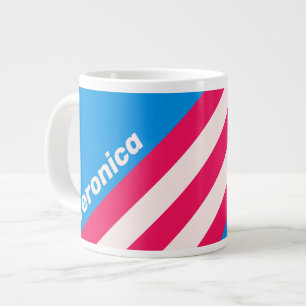 Retro Blue Crush Stripes with Name Large Coffee Mug
