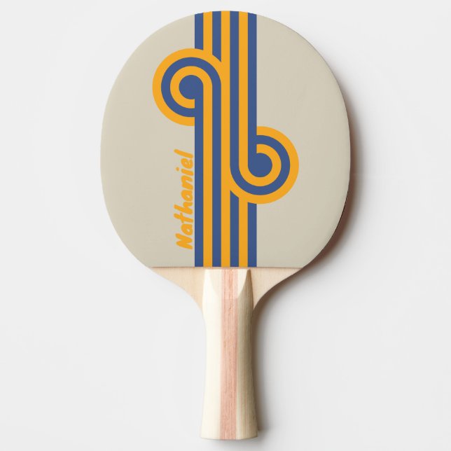 Retro Blue Crush Sunset Loop with Name Ping Pong Paddle (Front)