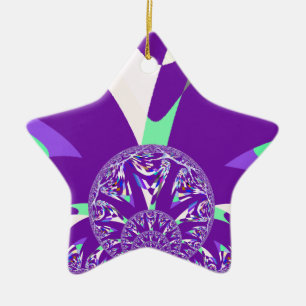 Retro Blue Cyan Kaleidoscope Art Print Ceramic Tree Decoration