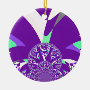 Retro Blue Cyan Kaleidoscope Art Print Ceramic Tree Decoration