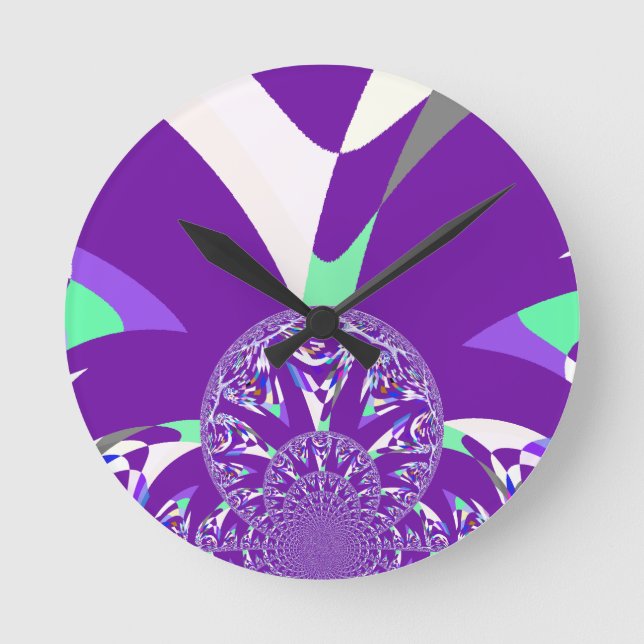 Retro Blue Cyan Kaleidoscope Art Print Round Clock (Front)