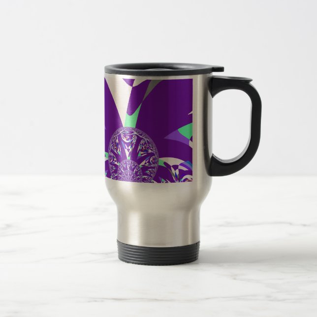 Retro Blue Cyan Kaleidoscope Art Print Travel Mug (Right)