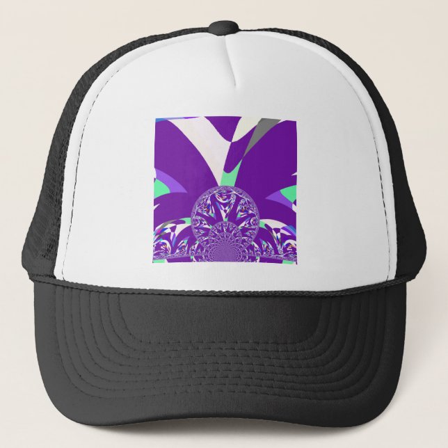 Retro Blue Cyan Kaleidoscope Art Print Trucker Hat (Front)