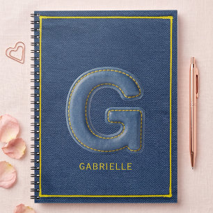 Retro Blue Denim Stitched Letter G Monogram Notebook