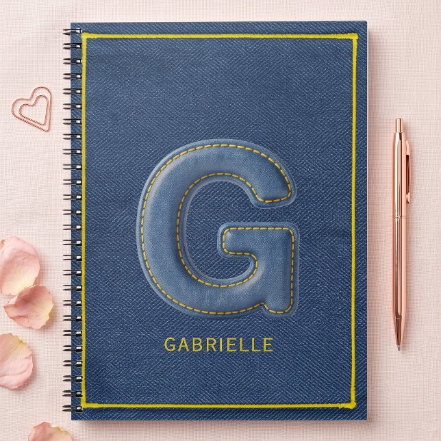 Retro Blue Denim Stitched Letter G Monogram Notebook (Creator Uploaded)