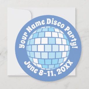 Retro Blue Disco Ball PERSONALIZED Invitation
