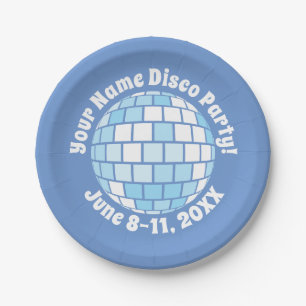 Retro Blue Disco Ball PERSONALIZED Paper Plate