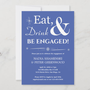 Retro Blue Eat Drink Be Engaged Engagement Party Invitation