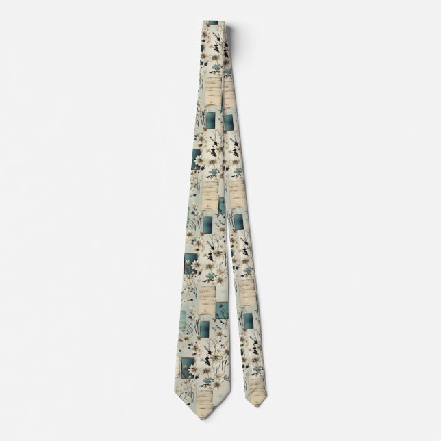 Retro Blue Film White Flower Ephemera Tie (Front)