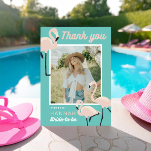 Retro Blue Flamingo Bridal Shower Thank you card