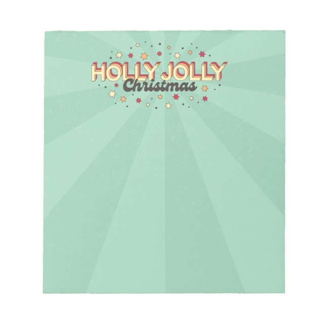 Retro blue flash colour holly jolly christmas text notepad (Front)