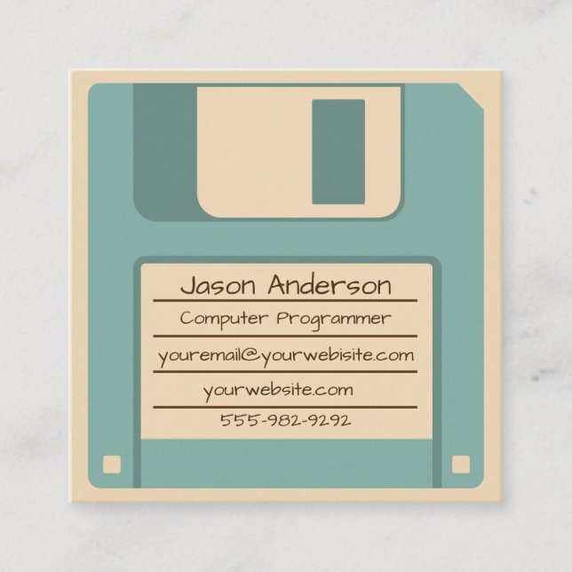 Retro Blue Floppy Disc Square Business Card (Front)