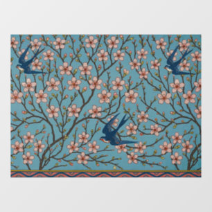 Retro Blue Floral Swallow Pattern by Walter Crane