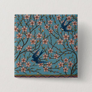 Retro Blue Floral Swallow Pattern by Walter Crane 15 Cm Square Badge
