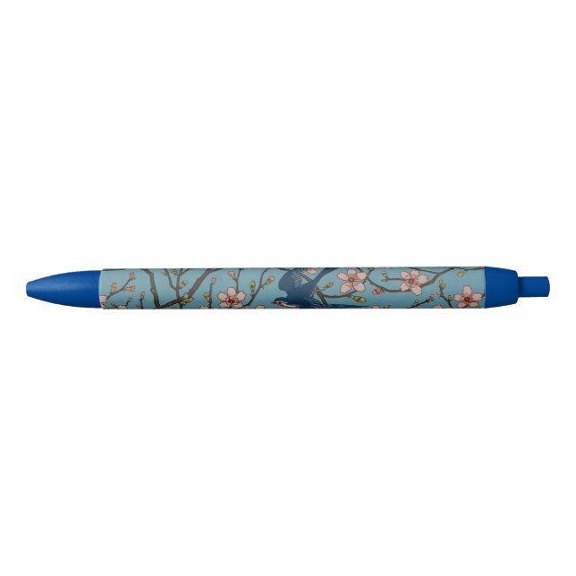Retro Blue Floral Swallow Pattern by Walter Crane Black Ink Pen (Front)