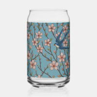 Retro Blue Floral Swallow Pattern by Walter Crane