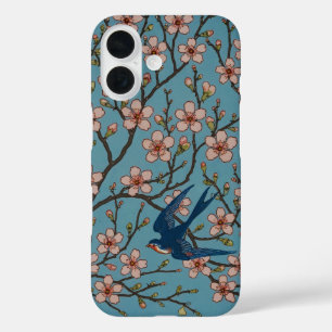 Retro Blue Floral Swallow Pattern by Walter Crane iPhone 16 Case