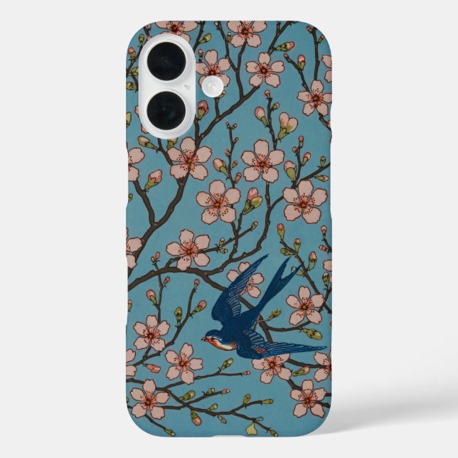Retro Blue Floral Swallow Pattern by Walter Crane Case-Mate iPhone Case (Back)