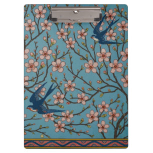 Retro Blue Floral Swallow Pattern by Walter Crane Clipboard